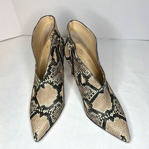 Vince Camuto Sestrinda Snake Print Pointed Toe Leather Heeled Ankle Boots